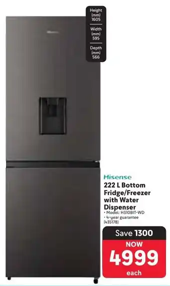 Makro Hisense Bottom Fridge/ Freezer with Water Dispenser offer
