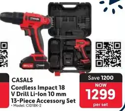Makro CASALS Cordless Impact 18 V Drill Li-Ion 10 mm Accessory Set offer