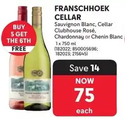 Makro Franschhoek Cellar Sauvignon Blanc, Cellar Clubhouse Rosé, Chardonnay or Chenin Blanc offer