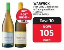 Makro WARWICK First Lady Chardonnay or Sauvignon Blanc offer