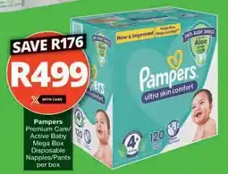 Checkers Pampers Premium Care/ Active Baby Mega Box Disposable Nappies/ Pants offer