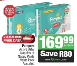 Spar Pampers Active Baby Nappies or Nappy Pants Value Pack Assorted offer