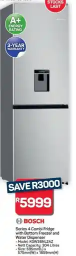 Pick n Pay Hypermarket BOSCH Series 4 Combi Fridge with Bottom Freezer and Water Dispenser offer