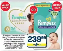 Pick n Pay Hypermarket Pampers New or Active Baby Disposable Nappies or Pants Jumbo Pack Assorted or Premium Care Disposable Nappies or Pants offer