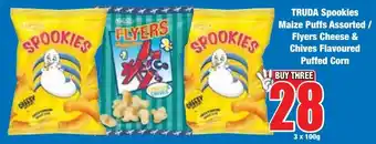 Boxer Superstores TRUDA Spookies Maize Puffs Assorted/ Flyers Cheese & Chives Flavoured Puffed Corn offer