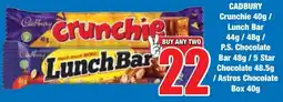 Boxer Superstores CADBURY Crunchie/ Lunch Bar/ P.S. Chocolate Bar/ 5 Star Chocolate/ Astros Chocolate Box offer