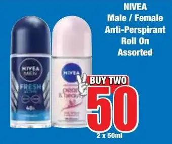 Boxer Superstores NIVEA Male/ Female Anti-Perspirant Roll On Assorted offer