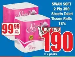 Boxer Liquors SWAN SOFT 2 Ply 350 Sheets Toilet Tissue Rolls offer