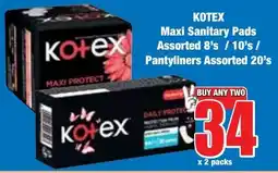 Boxer Superstores KOTEX Maxi Sanitary Pads Assorted/ Pantyliners Assorted offer