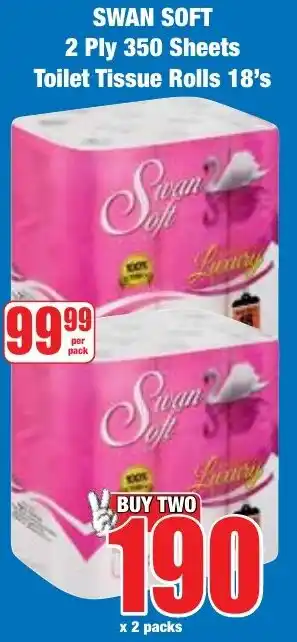 Boxer Superstores SWAN SOFT 2 Ply 350 Sheets Toilet Tissue Rolls offer