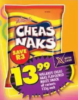 Shoprite Willards cheas naks flavoured maize snack all variants offer