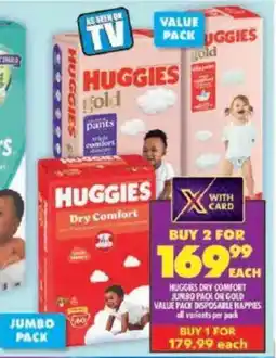 Shoprite Huggies dry comfort jumbo pack or gold value pack disposable nappies all variants offer