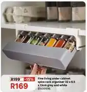 Leroy Merlin Fine Living Under Cabinet Spice Rack Organiser 32 x 6.5 x 13 Grey & White 81499996 offer