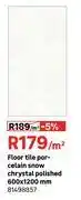 Leroy Merlin Floor Tile Porcelain Snow Chrystal Polished 600 x 1200mm 81498857-Per Sqm offer
