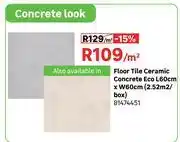 Leroy Merlin Floor Tile Ceramic Concrete Eco L60cm x W60cm (2.52 Sqm/Box) 81474451-Per Sqm offer