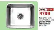 Leroy Merlin Cam Africa Under Mount Kitchen Sink Prep Bowl 430 x 380 Incl 90mm 81495229 offer