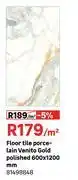 Leroy Merlin Floor Tile Porcelain Venito Gold Polished 600 x 1200mm 81498848-Per Sqm offer