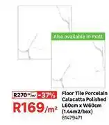 Leroy Merlin Floor Tile Porcelain Calacatta Polished L60cm x W60cm (1.44 Sqm/Box) 81479471-Per Sqm offer