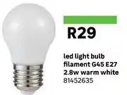 Leroy Merlin LED Light Bulb Filament G45 E27 2.8W (Warm White) 81452635 offer