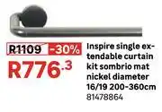 Leroy Merlin Inspire Single Extendable Curtain Kit (Sombrio Matt Nickle) Diameter 16/19 200-360cm 81478864 offer