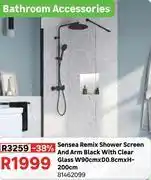 Leroy Merlin Sensea Remix Shower Screen And Arm (Black With Clear Glass) W90cm X D0.8cm X H200cm 84162099 offer