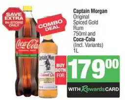 Spar Tops Captain Morgan Original Spiced Gold Rum 750ml and Coca-Cola 1L offer