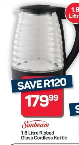 Sunbeam 1.8 Litre Ribbed Glass Cordless Kettle