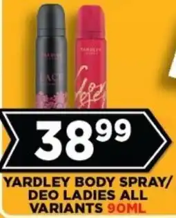 Goal Supermarket Yardley body spray/ deo ladies all variants offer