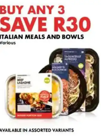 Woolworths Italian meals and bowls offer