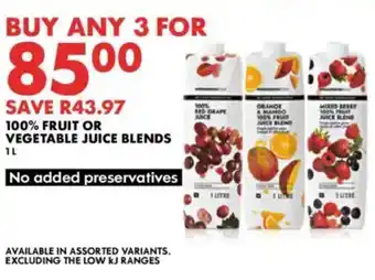 Woolworths 100% fruit or vegetable juice blends offer