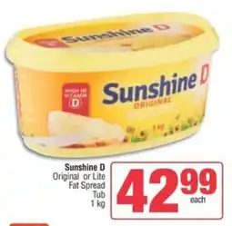 Spar Sunshine D Original or Lite Fat Spread Tub offer