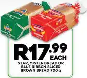 Fresh Stop Star, Mister Bread Or Blue Ribbon Sliced Brown Bread-700g Each offer