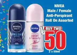 Boxer NIVEA Male / Female Anti-Perspirant Roll On Assorted offer