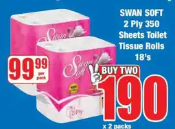 Boxer SWAN SOFT 2 Ply 350 Sheets Toilet Tissue Rolls 18's offer