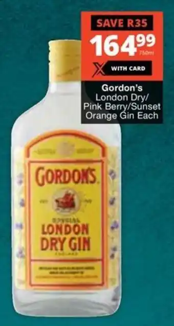Checkers Liquor Shop Gordon's London Dry/ Pink Berry/ Sunset Orange Gin offer