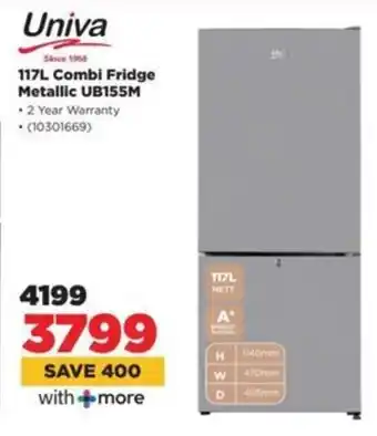 HiFi Corp Univa Combi Fridge Metallic UB155M offer