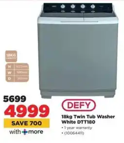 HiFi Corp DEFY Twin Tub Washer White DTT180 offer