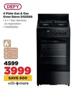 HiFi Corp DEFY 4 Plate Gas & Gas Oven Stove DGS568 offer