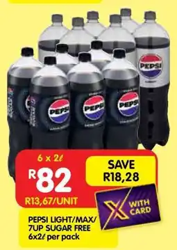 Shoprite PEPSI LIGHT/MAX/7UP SUGAR FREE 6x2ℓ per pack offer