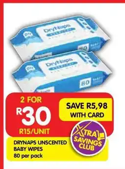 Shoprite DRYNAPS UNSCENTED BABY WIPES offer