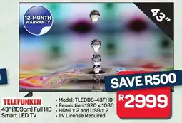 Pick n Pay Hypermarket TELEFUNKEN 43" 109cm Full HD Smart LED TV offer
