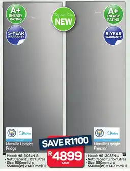 Pick n Pay Hypermarket Midea Metallic Upright Fridge OR Metallic Upright Freezer offer