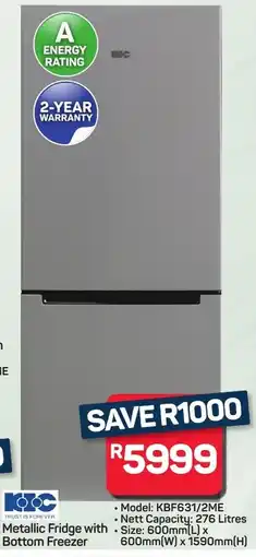 Pick n Pay Hypermarket KIC Metallic Fridge with Bottom Freezer offer