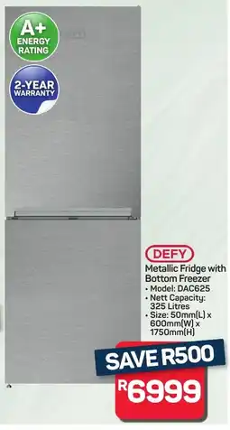 Pick n Pay Hypermarket DEFY Metallic Fridge with Bottom Freezer offer
