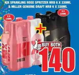 Boxer KIX SPARKLING ROSE SPRITZER NRB 6 X 330ML & MILLER GENUINE DRAFT NRB 6 X 330ML offer