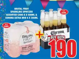 Boxer BRUTAL FRUIT SPARKLING SPRITZER ASSORTED CANS 6 X 500ML & CORONA EXTRA NRB 6 X 355ML offer