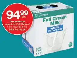 Checkers Housebrand Long Life Full Cream/ Low Fat/ Fat Free Milk offer
