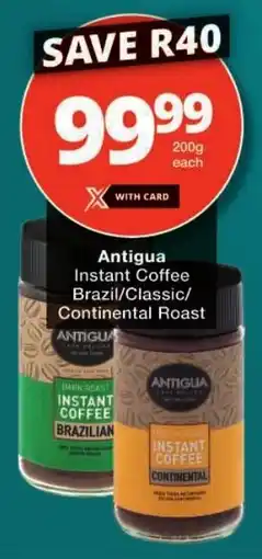 Checkers Antigua Instant Coffee Brazil/ Classic/ Continental Roast offer