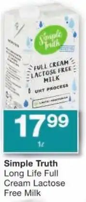 Checkers Simple Truth Long Life Full Cream Lactose Free Milk offer