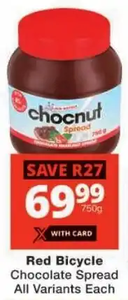 Checkers Red Bicycle Chocolate Spread All Variants offer